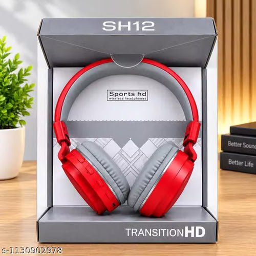 Bluetooth Wireless Headphones with Adjustable Headband,Red and Grey over ear headset
