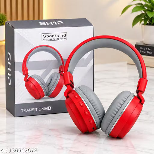 Bluetooth Wireless Headphones with Adjustable Headband,Red and Grey over ear headset