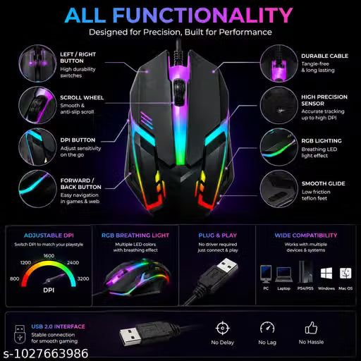 RGB Gaming Mouse High Performances Wired Optical Mouse for Computer