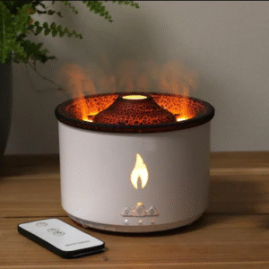 Volcano Essential Oil Diffuser & Humidifier – Realistic Flame & Volcano Effect 300ml Capacity | 2 Spray Modes | Auto Shut-off | Remote Control | 7-Color LED
